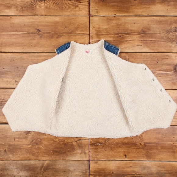 Levi's Blue Denim Jean Sherpa Vest Size M Vintage Made USA orange label - Picture 3 of 9